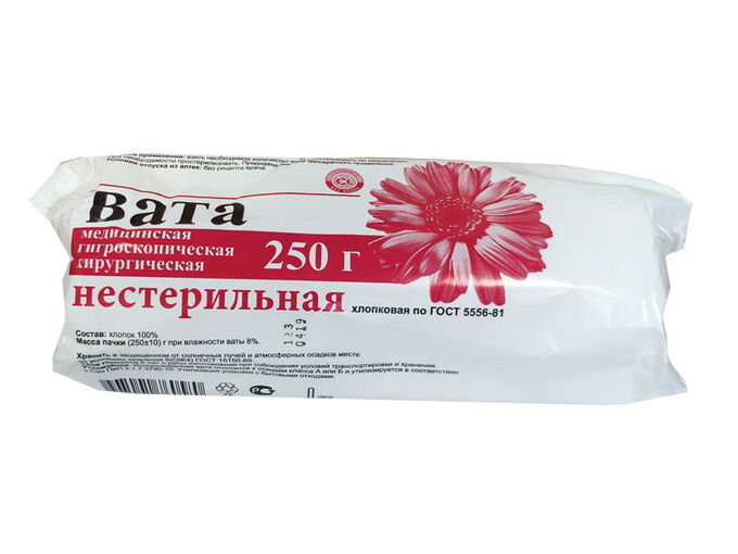 ВАТА ХИРУРГ.МЕД.Н/СТЕР. 250г "Ника"